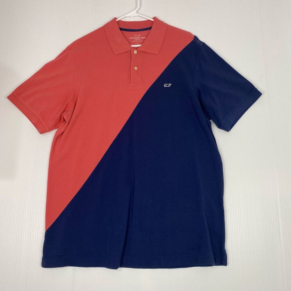 Vineyard Vines Adult Polo Shirt Size Large Pink/Blue Whale Logo Classic Fit